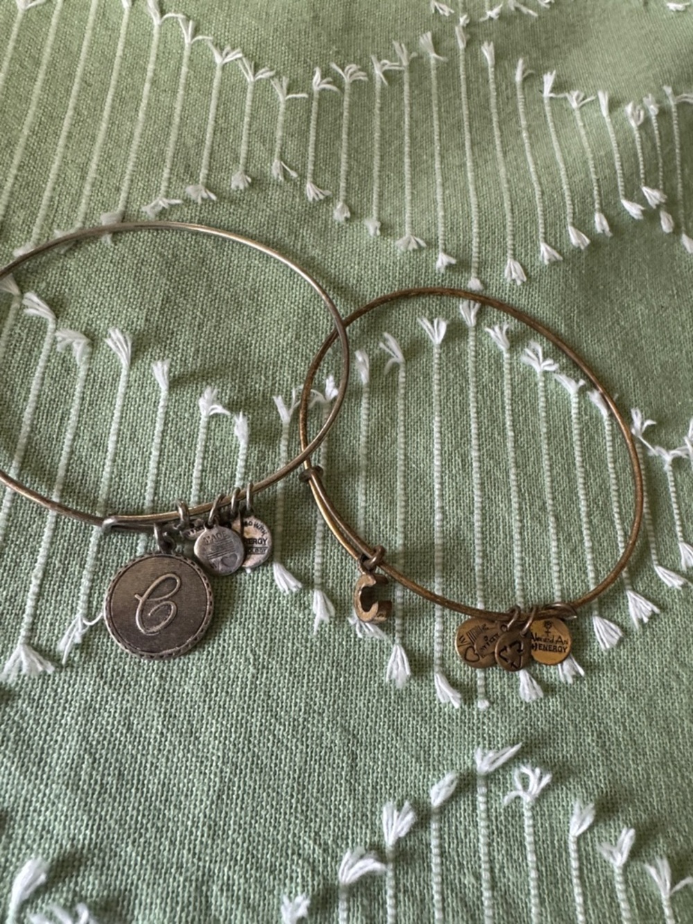 Stackable Initial “C” Charm Bangle Bracelet Set - Gold/Silver Tone
